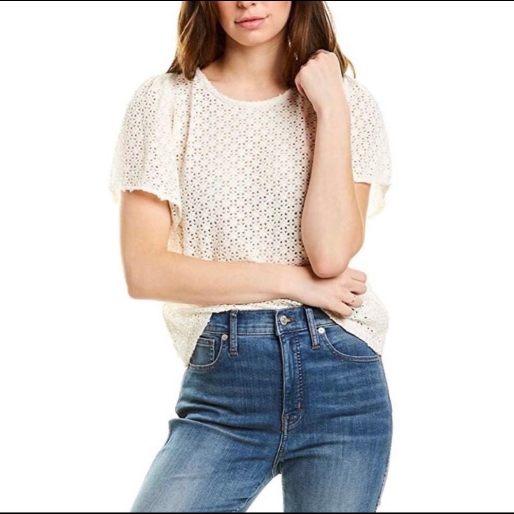 Madewell Texture & Thread Eyelet Flutter Top - image 1
